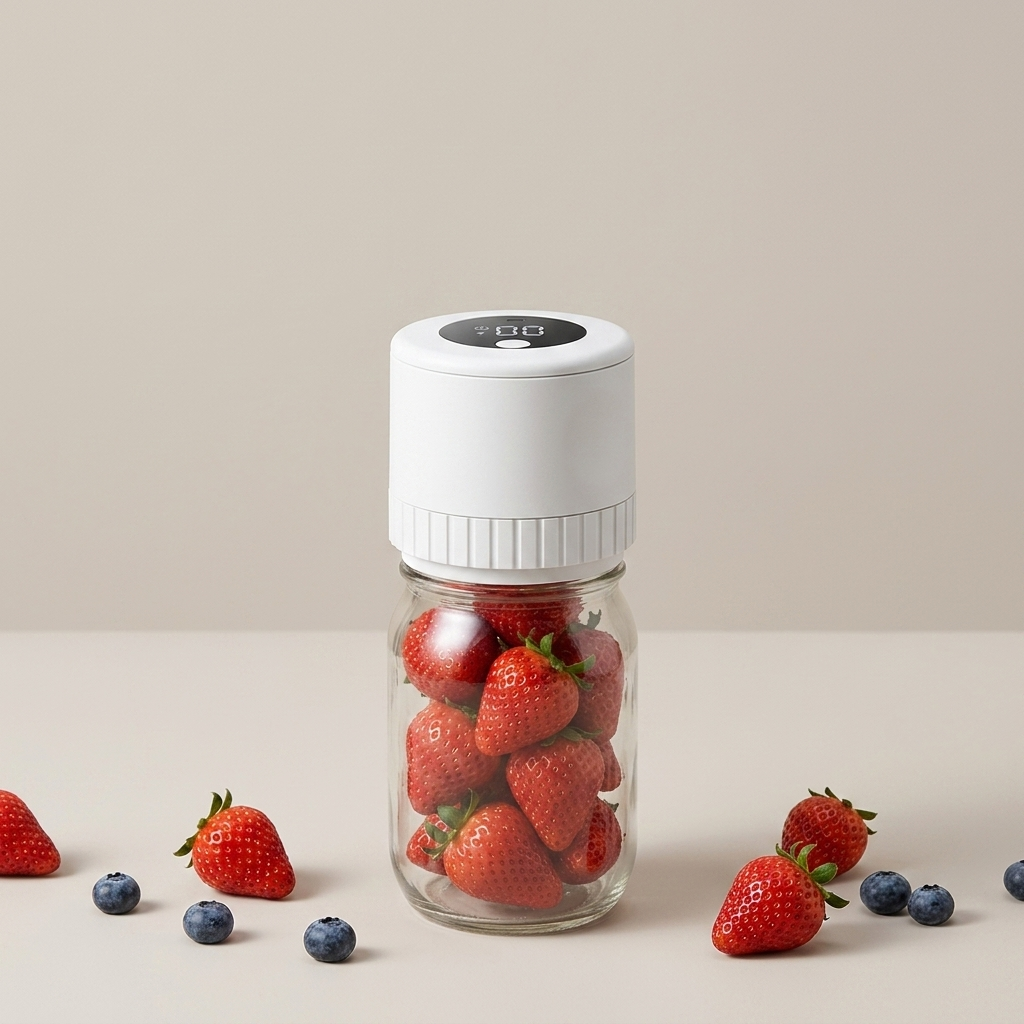 Velaroza AirLock Weiss auf Einmachglas mit Erdbeeren